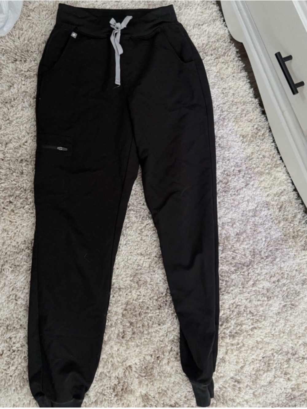 Figs High Waisted Womans Black Joggers with Light Gray Drawstring